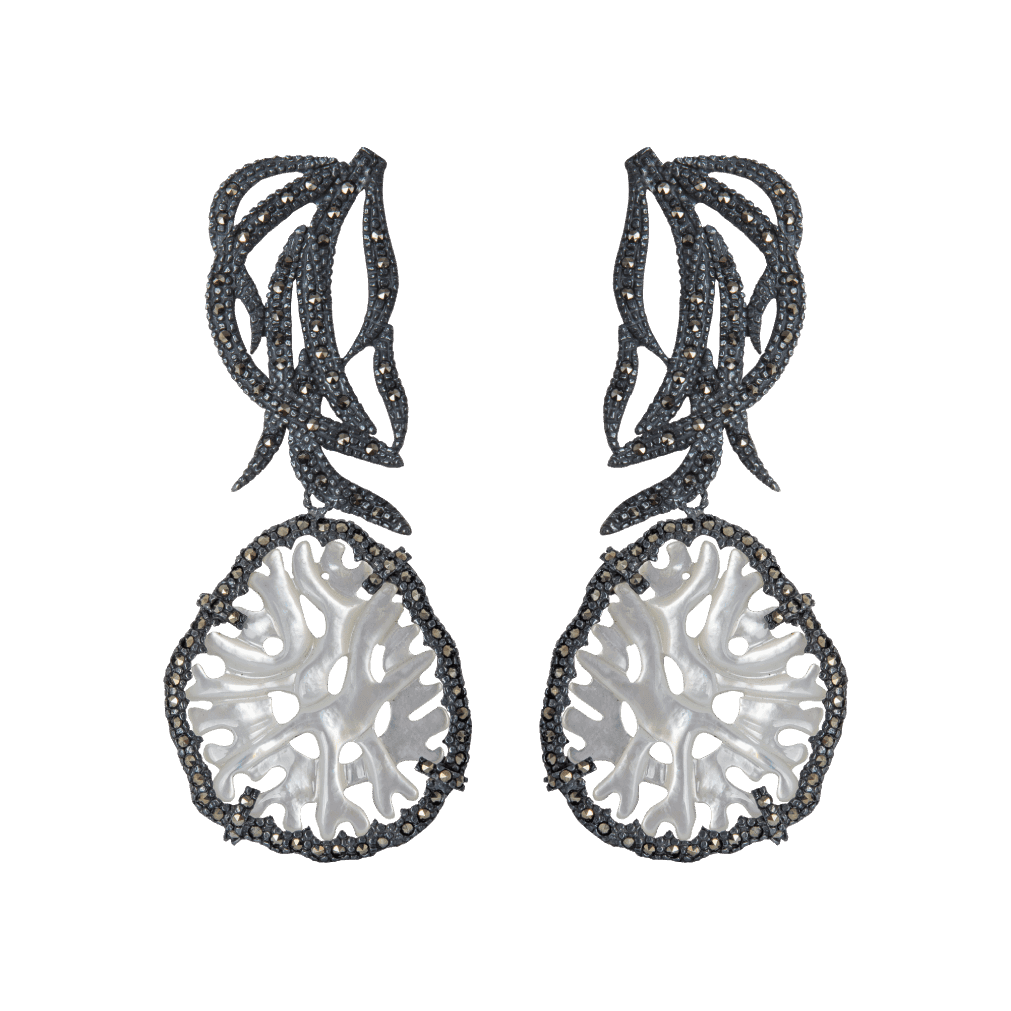 Arete Algue de plata desmontable + drop snowflake mop pav Arete + Drop de Joyería de autor Regina Castillo