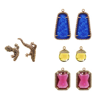 COMBO ARETE SALAMDRA GOLD + DROP TRAPEZ JADE AZUL, DROP FUT GOLD AMARILLO, DROP SQUARE GOLD ROSA Arete + Drop de Joyería Regina Castillo