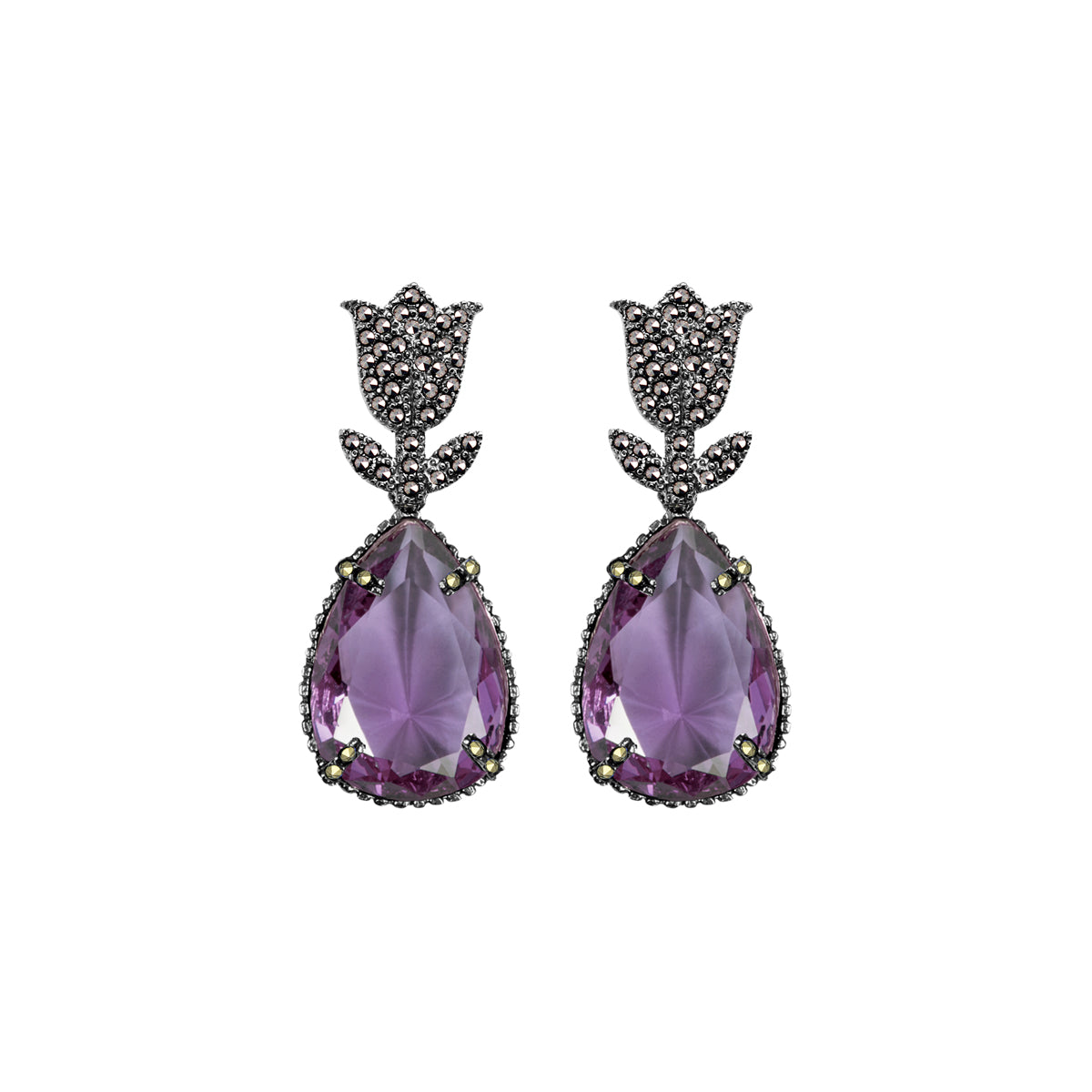 COMBO Tulip Pav Drop Clásico ámbar y morado y Drop square (LIMITED) Arete + Drop de Joyería Regina Castillo