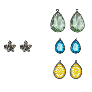 COMBO Hoja Pav Drop Clasico verde, Drop Celosía amarillo y Drop clásico chico azul (LIMITED) Arete + Drop de Joyería Regina Castillo