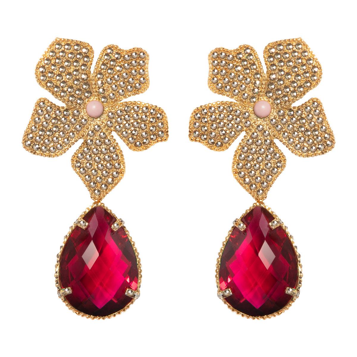 Arete Flor Catha con Drop Lumiere I Gold Arete + Drop de Joyería Regina Castillo