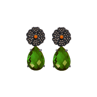 Pav Flower Earring with green Lumiere drop