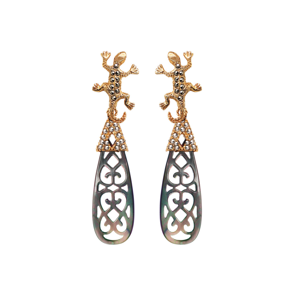 COMBO Arete Salamandre Con Drop Duomo Gold, Fut Gold y Quartz (LIMITED) Arete + Drop de Joyería Regina Castillo