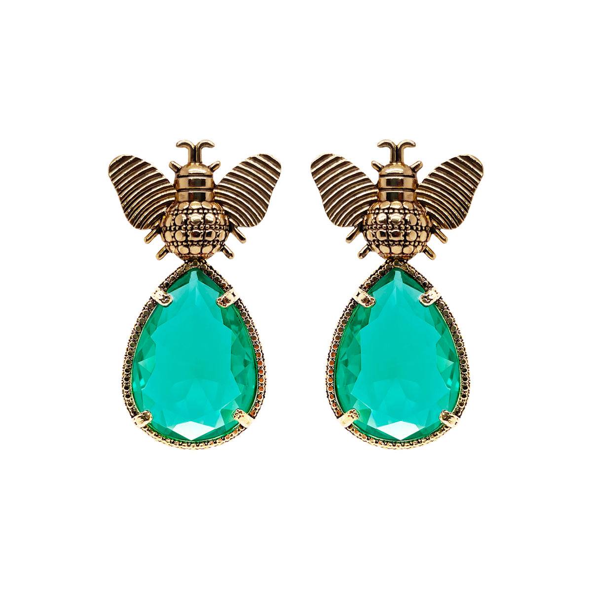 Arete bugs abeja aqua Aretes con Drop (No desmontable) de Joyería Regina Castillo