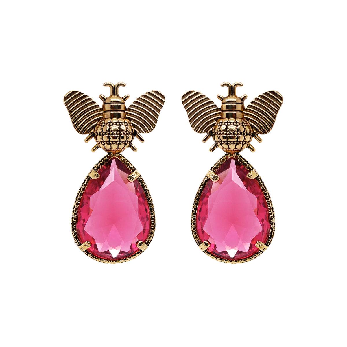 Arete bugs abeja rosa Aretes con Drop (No desmontable) de Joyería Regina Castillo