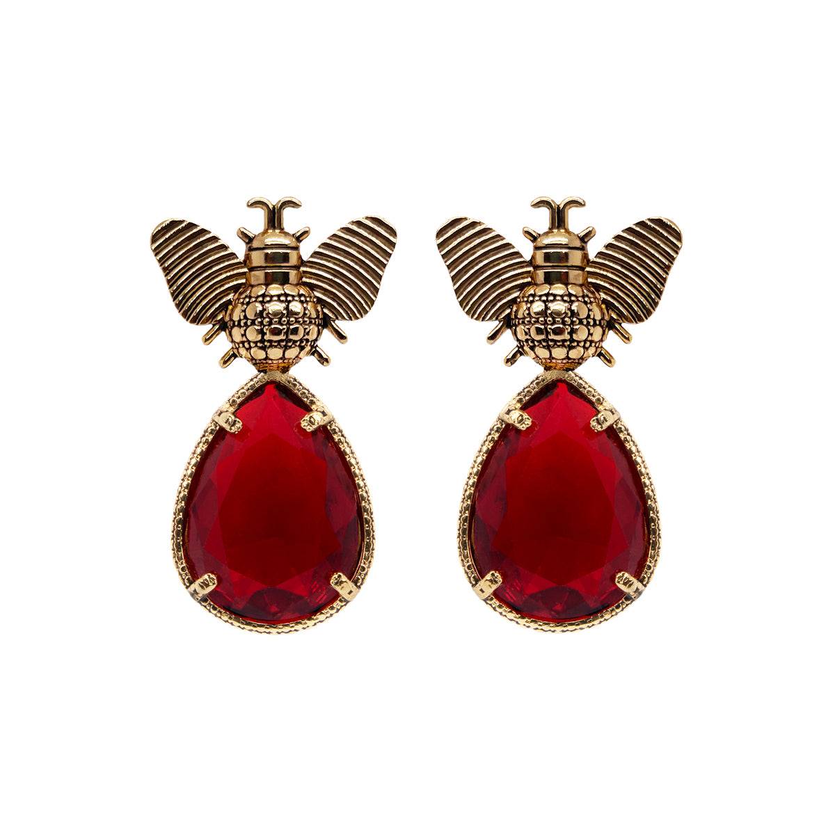Arete bugs abeja rojo Aretes con Drop (No desmontable) de Joyería Regina Castillo