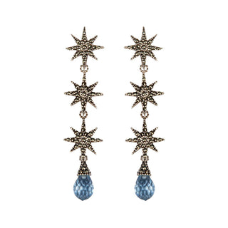 Arete Triple Polaris + Drop Briolette azul bebé Aretes de Joyería Regina Castillo