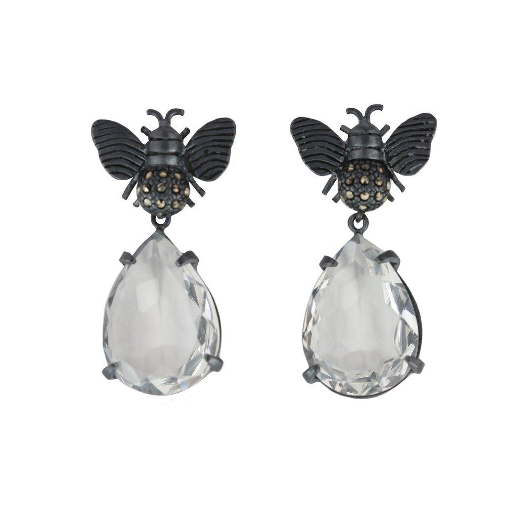 Arete Abeja I + Drop clásico de plata Arete + Drop de Joyería Regina Castillo