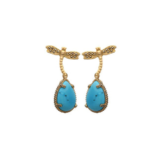 Arete libélula de plata personalizable  + Drop turquesa Arete + Drop de Joyería Regina Castillo