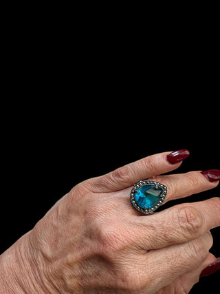 Detalle Anillo Drop Pav Azul - Joyería Exclusiva México Regina Castillo