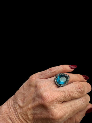 Anillo Drop Pav Azul - Alta Joyería Artesanal por Regina Castillo