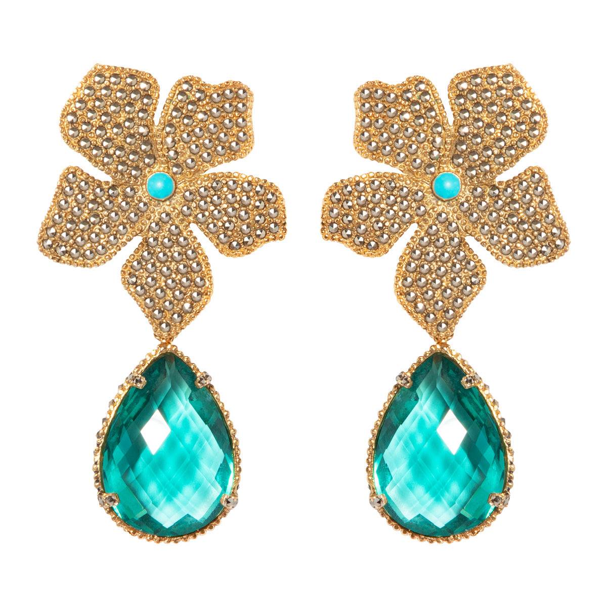 Arete Flor Catha con Drop Lumiere I Gold Arete + Drop de Joyería Regina Castillo