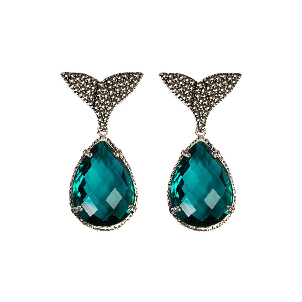 Arete Ballena + Drop Complex I verde Teal Arete + Drop de Joyería de autor Regina Castillo