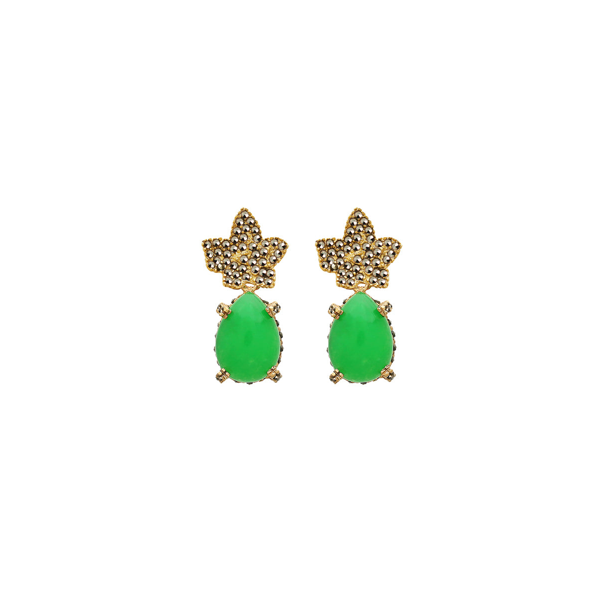 COMBO Hoja Gold Drop Cuarzo Rojo, Drop Jade Mini, Drop Briolette Amarillo (LIMITED) Arete + Drop de Joyería Regina Castillo