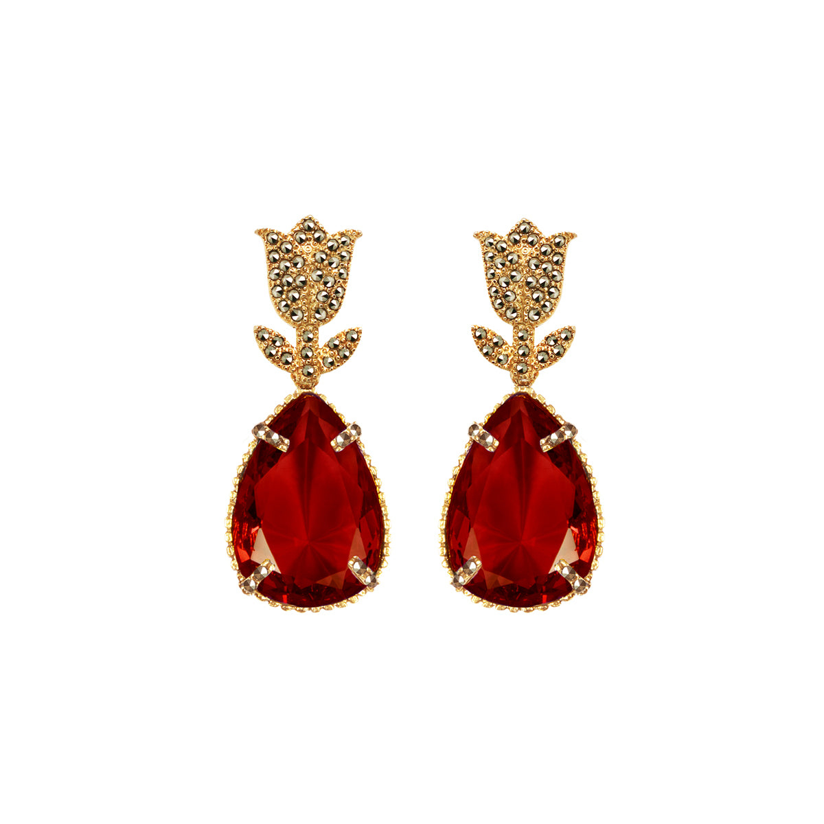 COMBO Tulip Gold Drop Square Purple, Drop Hatty Green y Drop Clasic Red (LIMITED) Arete + Drop de Joyería Regina Castillo