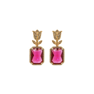 COMBO EARRING TULIP GOLD + DROP TRAPEZ BLUE JADE, DROP FUT GOLD YELLOW, DROP SQUARE GOLD PINK