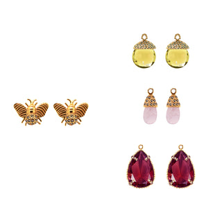 COMBO BEE EARRINGS CH GOLD + CLASSIC DROP CH BETAMINA, FUT CH YELLOW DROP, ROSE QUARTZ DROP