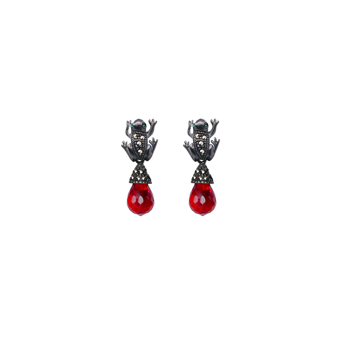 COMBO ARETE RANA PAV + DROP CLÁSICO CH AMBAR, DROP CHRYS PAV, DROP BRIOLETTE PAV ROJO Arete + Drop de Joyería Regina Castillo