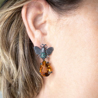 Aretes Bee + Drop Ambar Ch Arete + Drop de Joyería de autor Regina Castillo