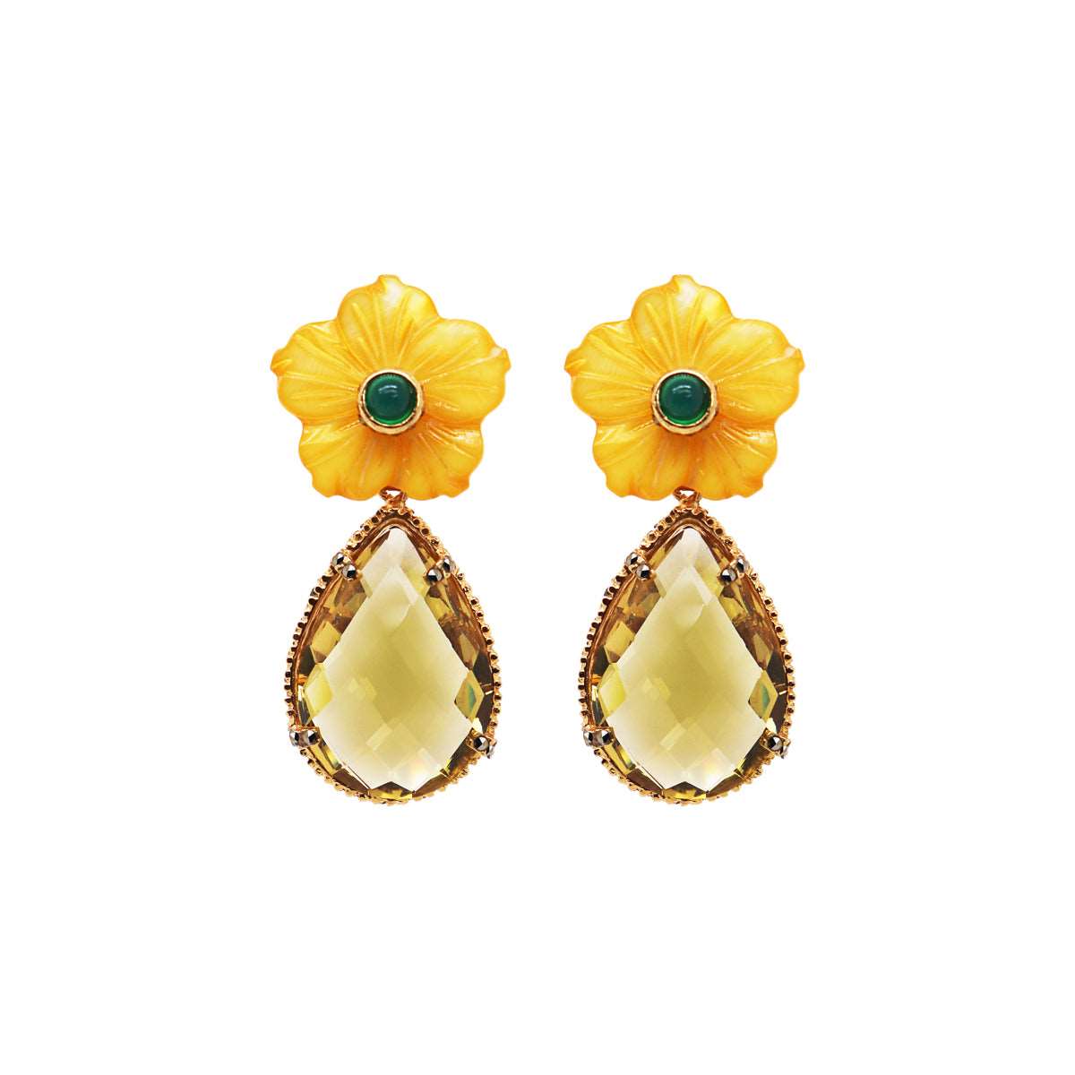 ARETE CAMELIA AMARILLA CHICA Arete + Drop de Joyería Regina Castillo