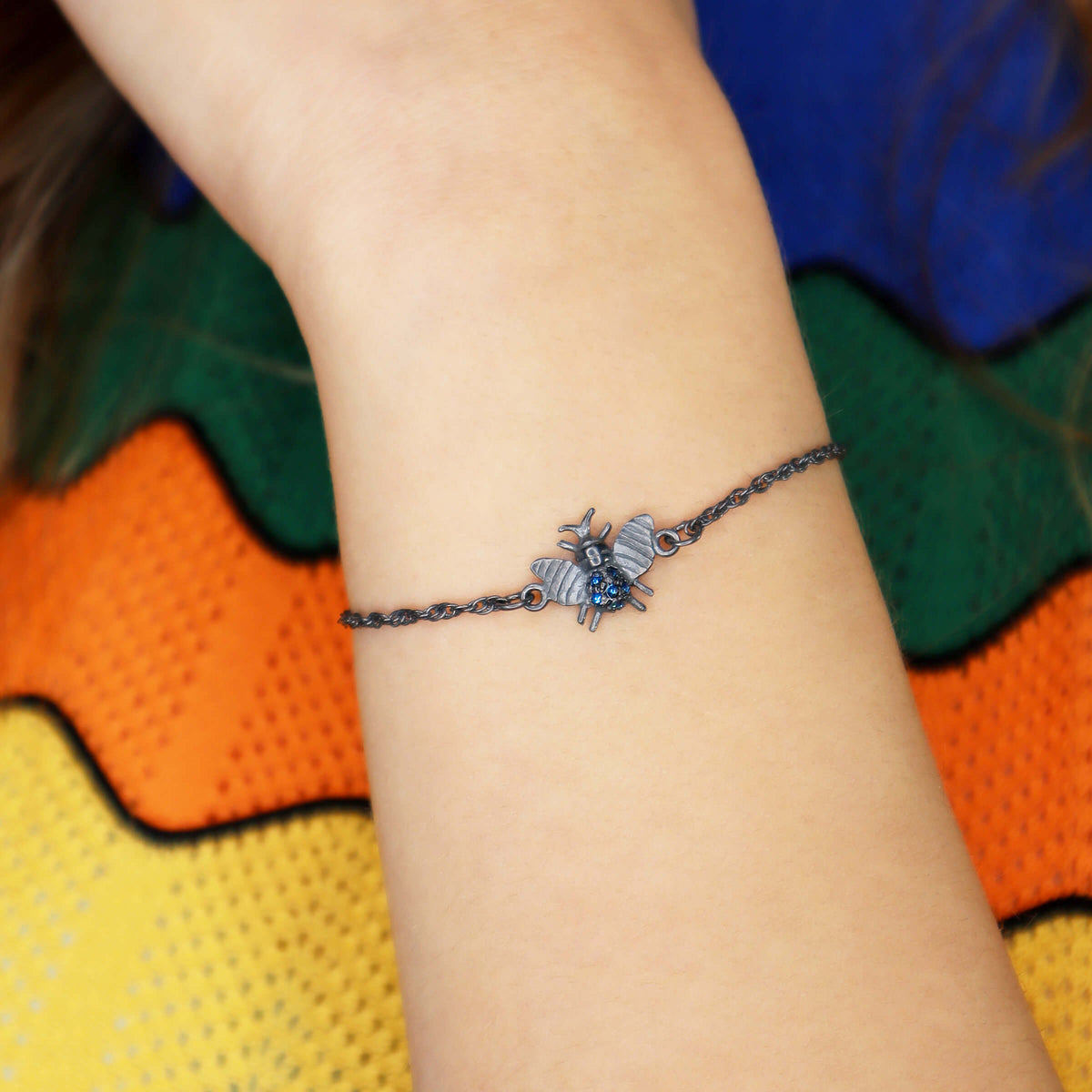 Pulsera Mini Bee Cadena Pav Azul Pulseras de Joyería Regina Castillo