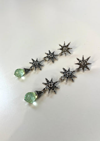 Triple Polaris Earring with Mint Green Briolette Drop