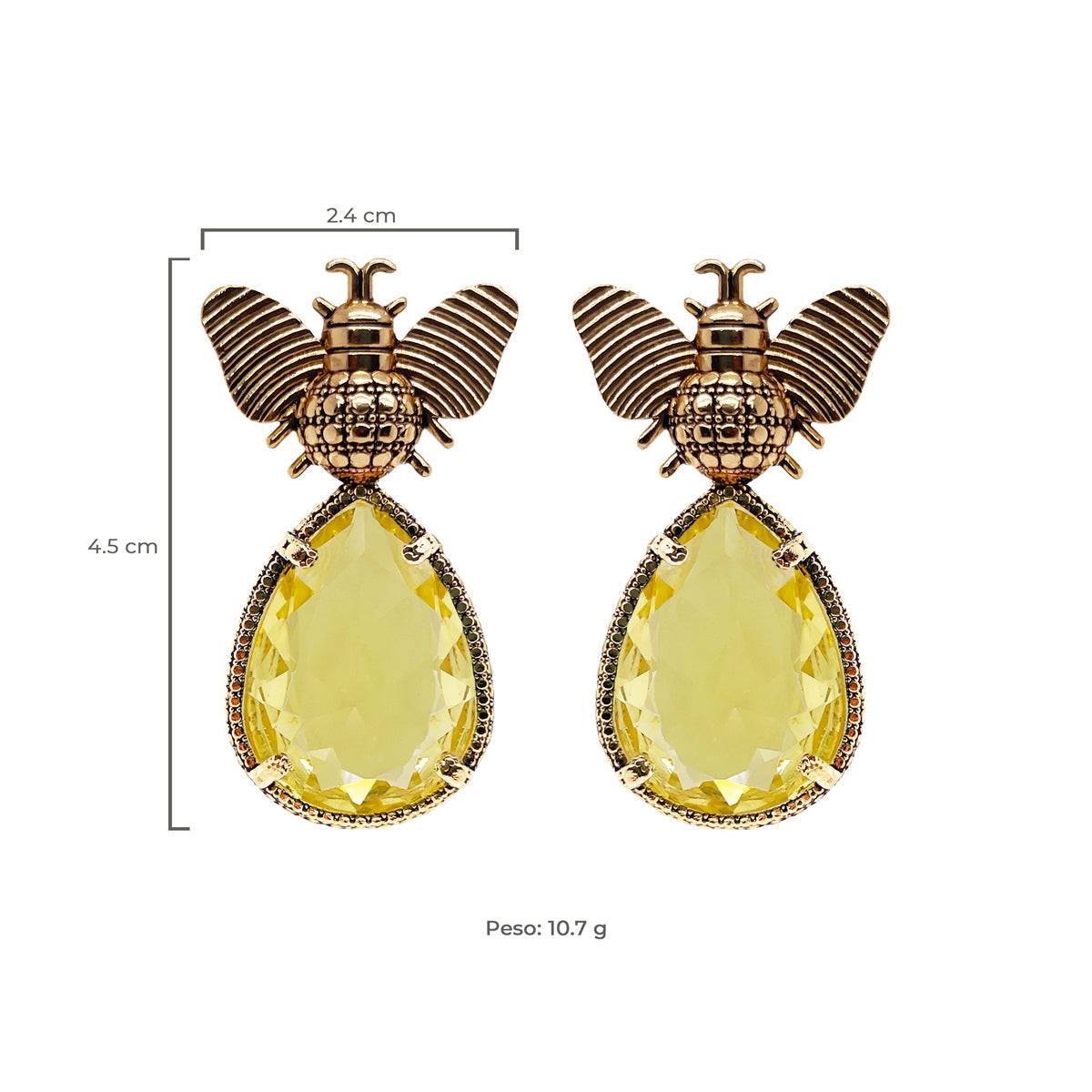 Arete bugs abeja amarillo Aretes con Drop (No desmontable) de Joyería Regina Castillo