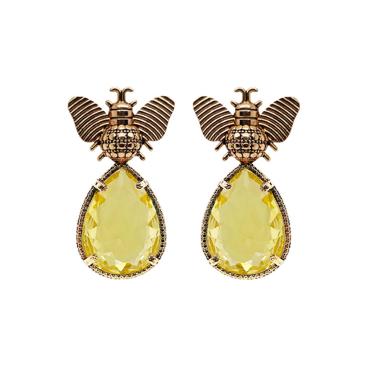 Arete bugs abeja amarillo Aretes con Drop (No desmontable) de Joyería Regina Castillo