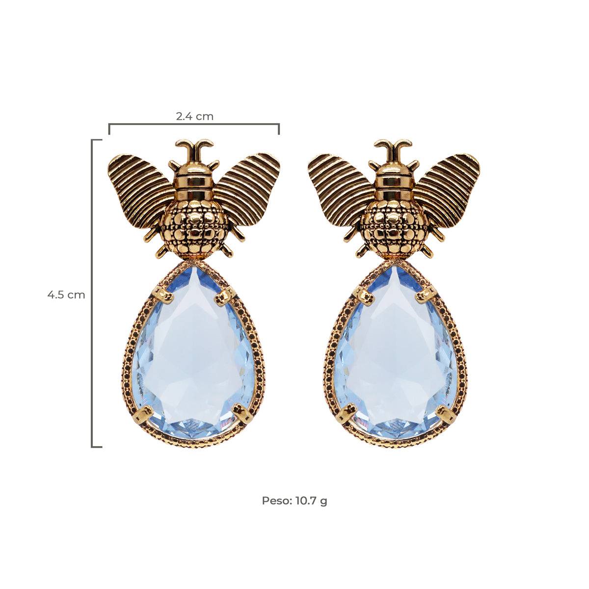 Arete bugs abeja azul bebé Aretes con Drop (No desmontable) de Joyería Regina Castillo