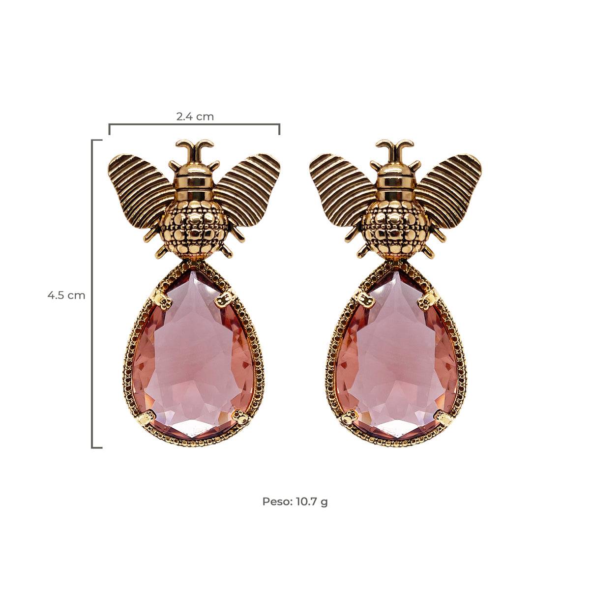 Arete bugs abeja morganita Aretes con Drop (No desmontable) de Joyería Regina Castillo