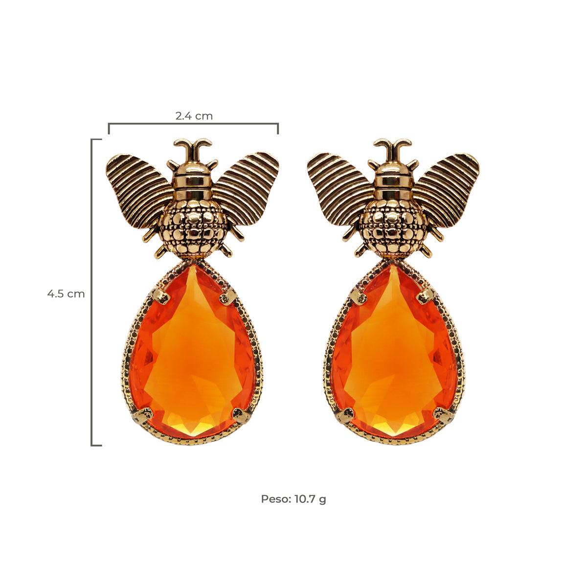 Arete bugs abeja naranja Arete Bugs de Joyería de autor Regina Castillo