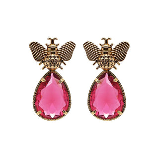 Arete bugs abeja rosa Aretes con Drop (No desmontable) de Joyería de autor Regina Castillo