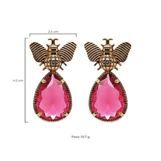 Arete bugs abeja rosa Aretes con Drop (No desmontable) de Joyería de autor Regina Castillo