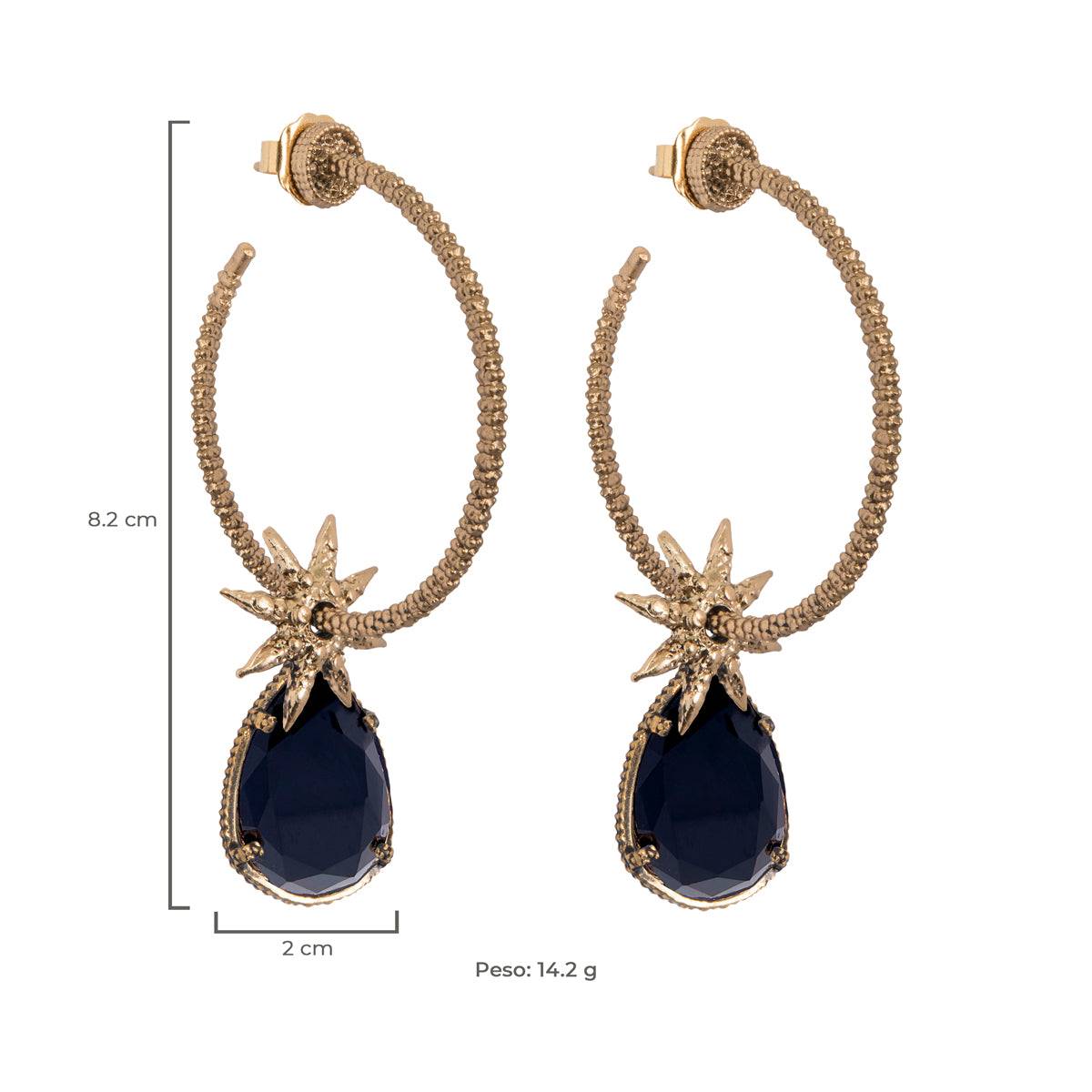 Arracada Bugs Polaris Negro Aretes con Drop (No desmontable) de Joyería Regina Castillo