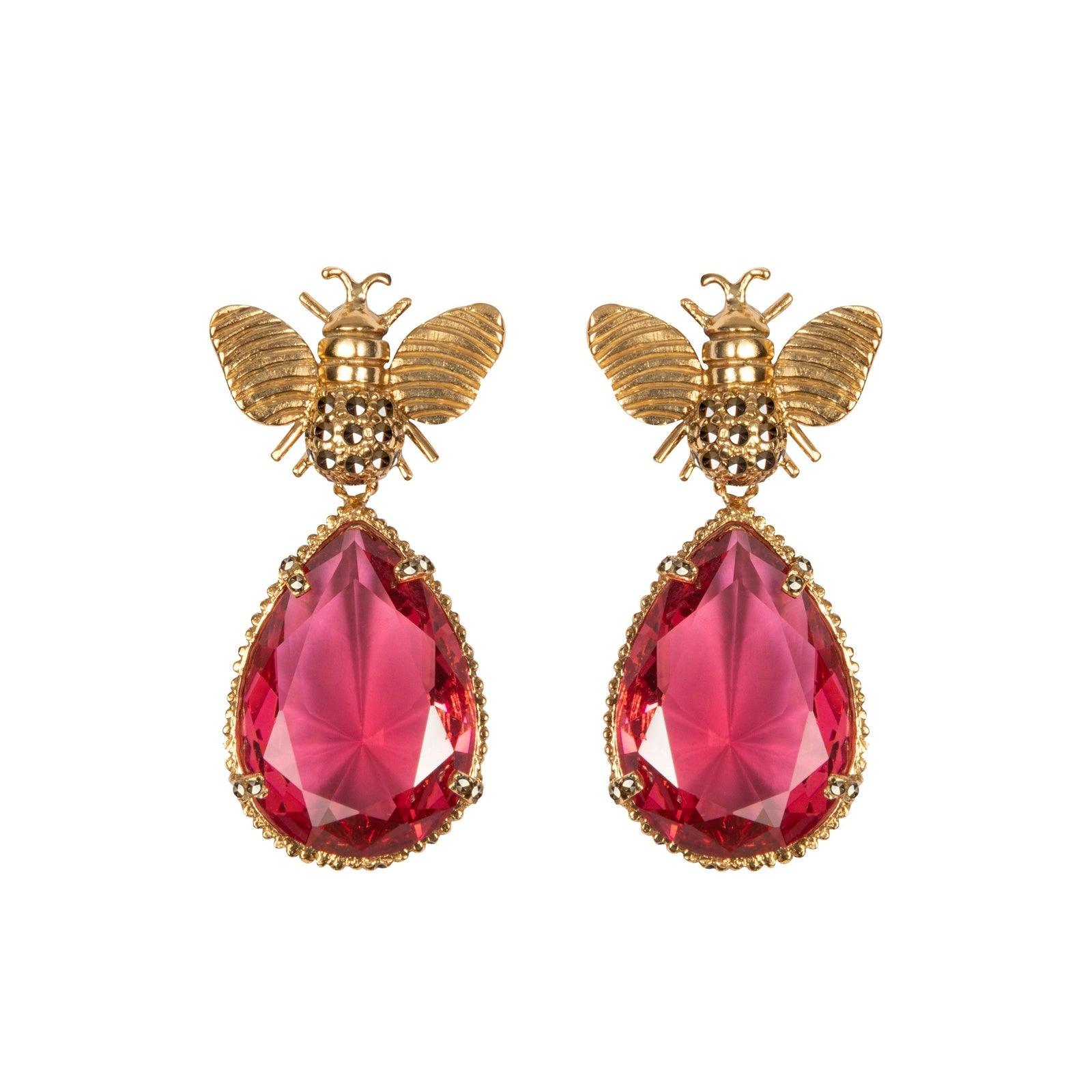 Arete Abeja I + Drop Clásico I rosa Arete + Drop de Joyería de autor Regina Castillo