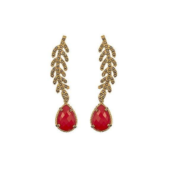 Arete Ramas + Drop clásico cuarzo cristal rojo Arete Base de Joyería de autor Regina Castillo