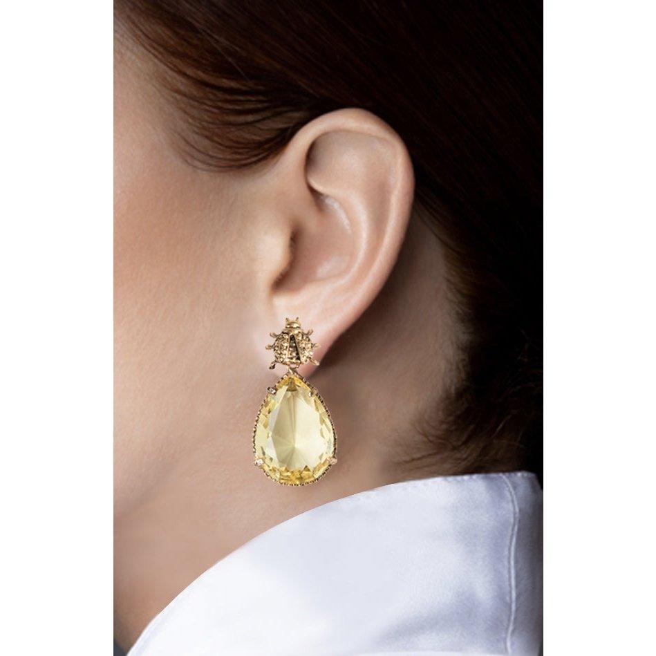 Arete bugs catarina amarillo Aretes con Drop (No desmontable) de Joyería Regina Castillo