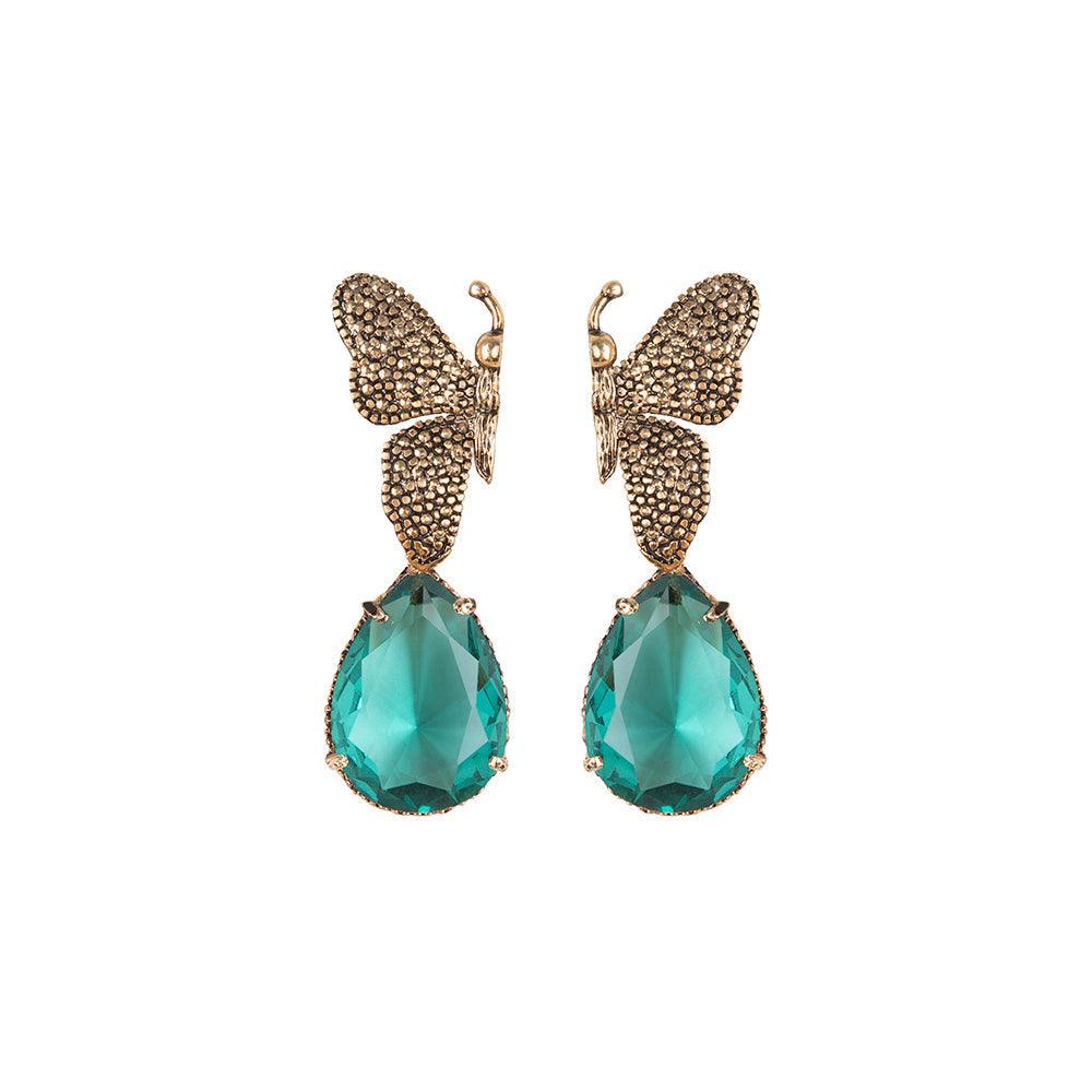 Arete bugs mariposa aqua Aretes con Drop (No desmontable) de Joyería Regina Castillo