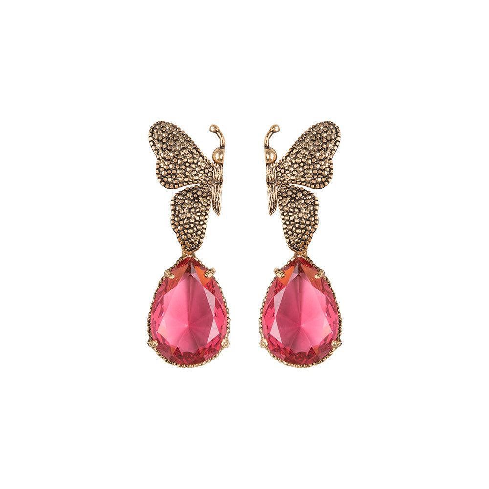 Arete bugs mariposa rosa Aretes con Drop (No desmontable) de Joyería Regina Castillo