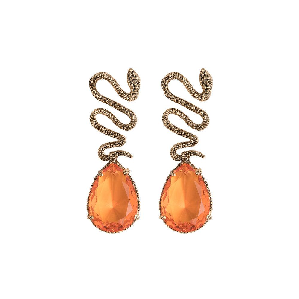Arete bugs víbora espiral naranja Aretes con Drop (No desmontable) de Joyería Regina Castillo