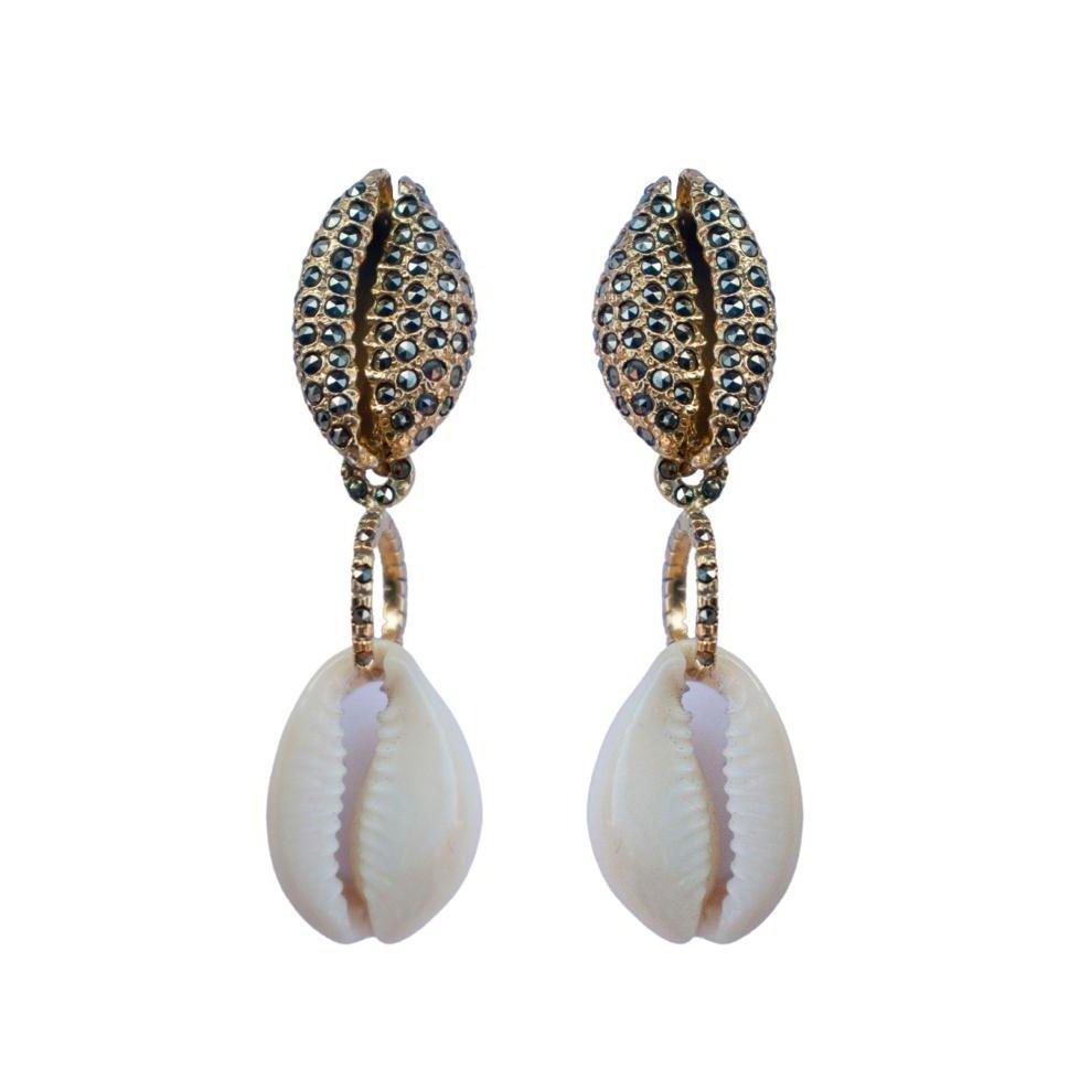 Arete concha de mar calilla + Drop concha intercambiable Arete + Drop de Joyería de autor Regina Castillo