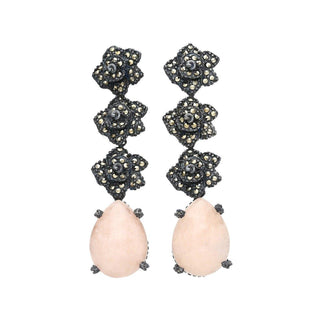 Arete flor chanel triple + Drop ópalo rosa de plata desmontable Arete + Drop de Joyería de autor Regina Castillo