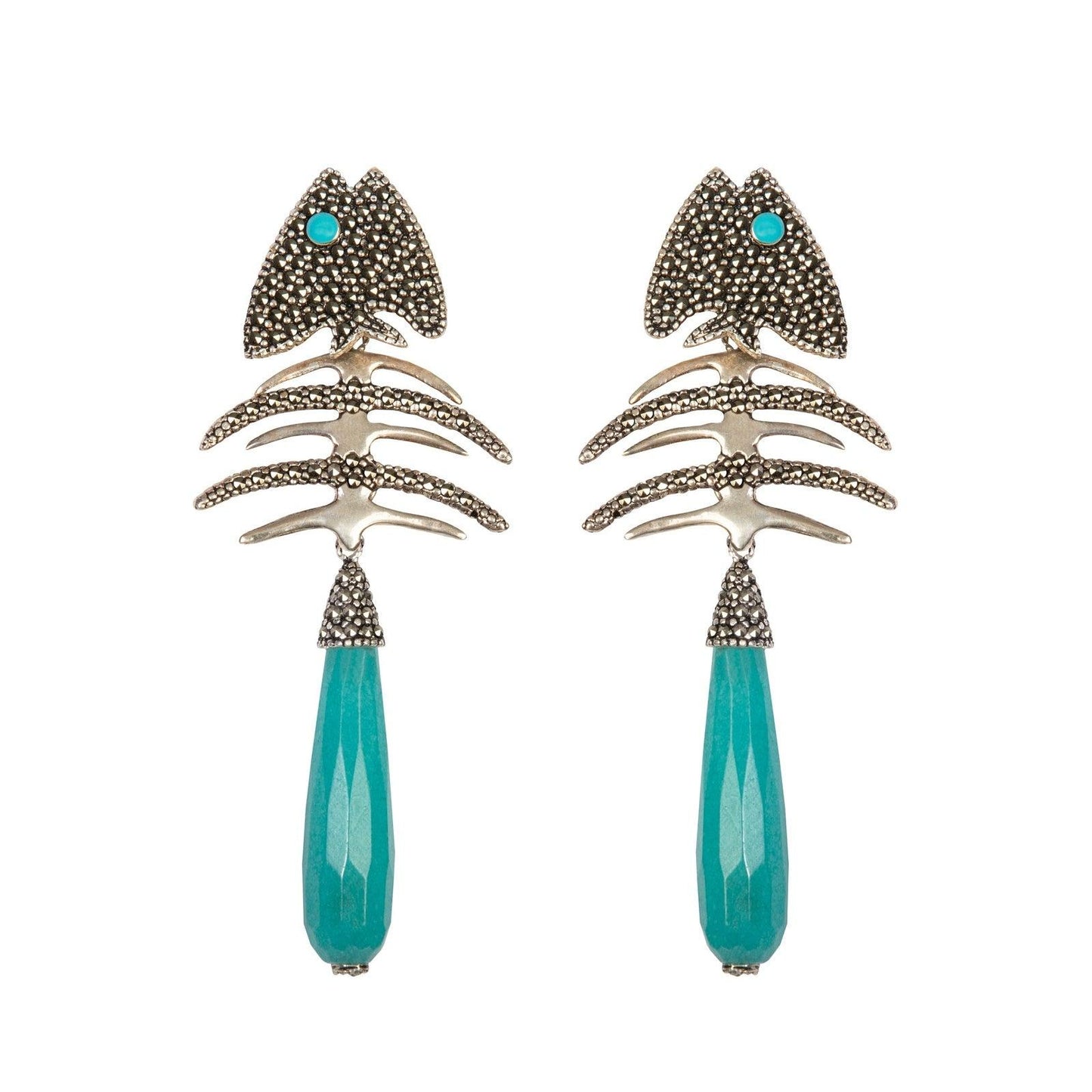 Esqueleton Clásico con Drop Calabazo de Cuarzo Turquesa Arete + Drop de Joyería de autor Regina Castillo